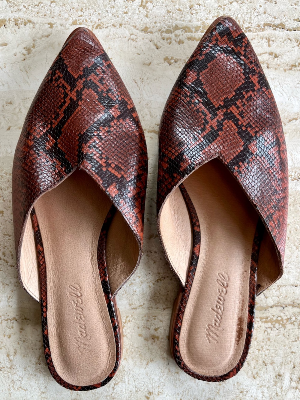 Madewell • The Emilia Mule Flats • Red Snakeskin Embossed Leather • Size 8